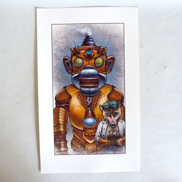 NEW STEAMPUNK MONKEY CONTROLLING ROBOT SIGNED ARTWORK PRINT BY CHET PHILLIPS - Picture 2 of 8